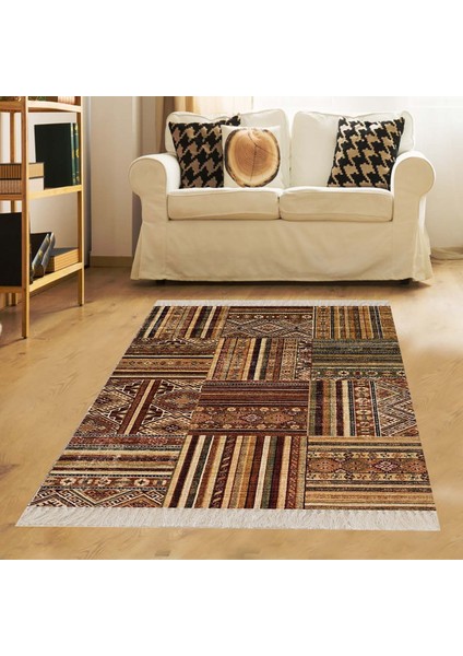 Kilim Desenli Etnik Dijital Baskı Yıkanabilir Kaymaz Taban Eskitme Salon Halı ve Yolluk