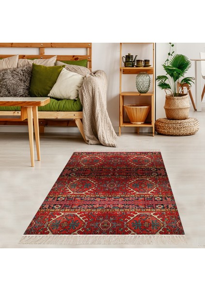 Kilim Desenli Etnik Dijital Baskı Yıkanabilir Kaymaz Taban Modern Salon Halı ve Yolluk