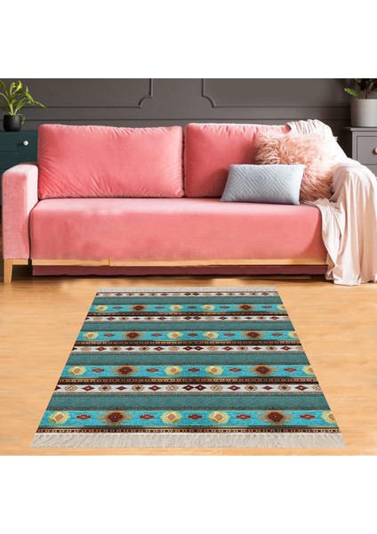 Kilim Desenli Etnik Dijital Baskı Yıkanabilir Kaymaz Taban Modern Salon Halı ve Yolluk