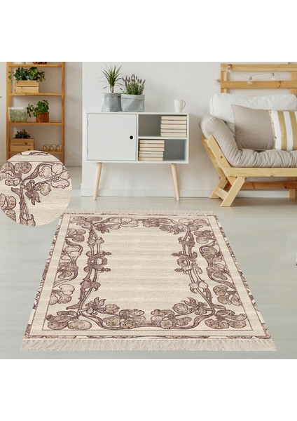 Çiçek Desenli Çerçeveli Dijital Baskı Yıkanabilir Kaymaz Taban Modern Salon Halı ve Yolluk