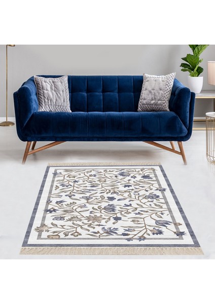 Çiçek Desenli Çerçeveli Dijital Baskı Yıkanabilir Kaymaz Taban Modern Salon Halı ve Yolluk