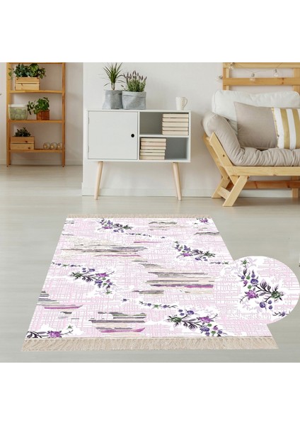 Çiçek Desenli Çerçeveli Dijital Baskı Yıkanabilir Kaymaz Taban Modern Salon Halı ve Yolluk