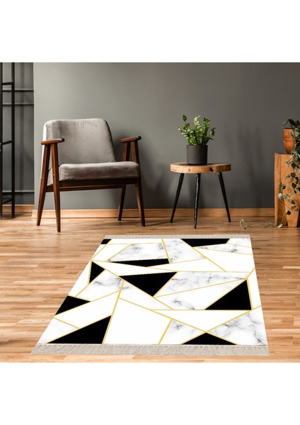 Geometrik Desenli Dijital Baskı Yıkanabilir Kaymaz Taban Etnik Kilim Desen Salon Halı