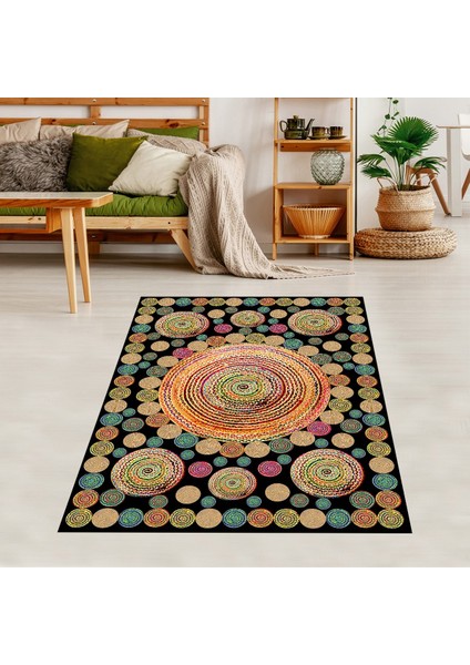 Jüt Hasır Kilim Görünümlü Dijital Baskılı Kaymaz Taban Yıkanabilir Modern Salon Halısı ve Yolluk