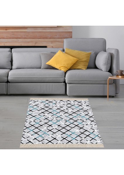 Geometrik Desenli Dijital Baskı Yıkanabilir Kaymaz Taban Modern Salon Halısı ve Yolluk