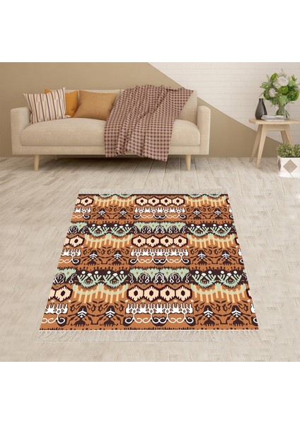 Kilim Desenli Etnik Dijital Baskı Yıkanabilir Kaymaz Taban Modern Salon Halısı ve Yolluk