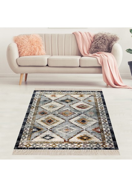 Kilim Desenli Etnik Dijital Baskı Yıkanabilir Kaymaz Taban Modern Salon Halısı ve Yolluk