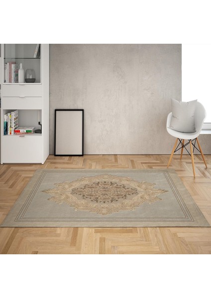 Osmanlı Desen Çerçeveli Dijital Baskı Yıkanabilir Kaymaz Taban Klasik Salon Halısı ve Yolluk