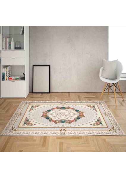 Osmanlı Motifler Desenli Dijital Baskı Yıkanabilir Kaymaz Taban Salon Halı ve Yolluk