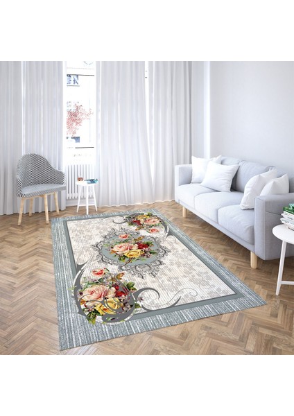 Gül Desen Çerçeveli Dijital Baskı Yıkanabilir Kaymaz Taban Vintage Salon Halısı ve Yolluk fiyatları