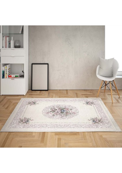 Çiçek Desenli Çerçeveli Dijital Baskı Yıkanabilir Kaymaz Taban Vintage Salon Halısı ve Yolluk