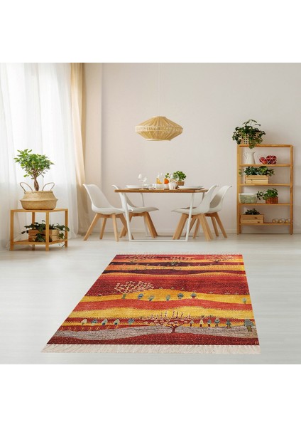 Ağaç Desenli Dijital Baskı Yıkanabilir Kaymaz Taban Etnik Kilim Desen Salon Halısı ve Yolluk