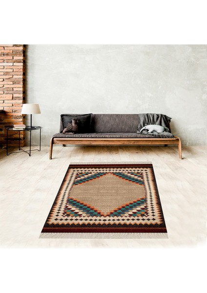 Kilim Desenli Etnik Dijital Baskı Yıkanabilir Kaymaz Taban Modern Salon Halı ve Yolluk
