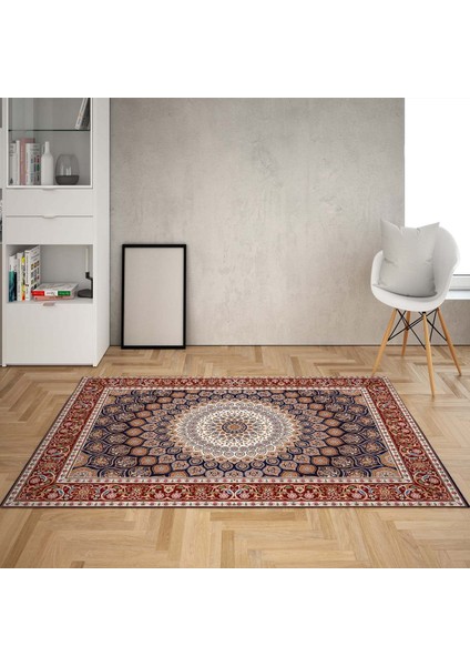 Osmanlı Motifler Desenli Dijital Baskı Yıkanabilir Kaymaz Taban Salon Halı ve Yolluk