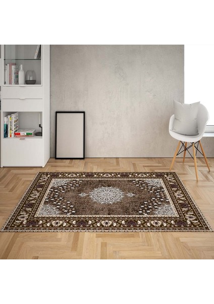Osmanlı Motifler Desenli Etnik Dijital Baskı Yıkanabilir Kaymaz Taban Salon Halı ve Yolluk