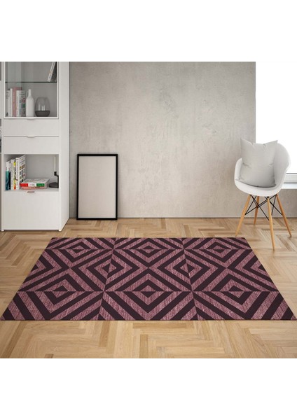 Geometrik Karo Desenli Dijital Baskı Yıkanabilir Kaymaz Taban Modern Salon Halısı ve Yolluk
