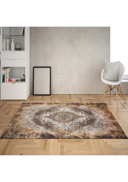 Osmanlı Motifler Desenli Etnik Dijital Baskı Yıkanabilir Kaymaz Taban Eskitme Salon Halı ve Yolluk