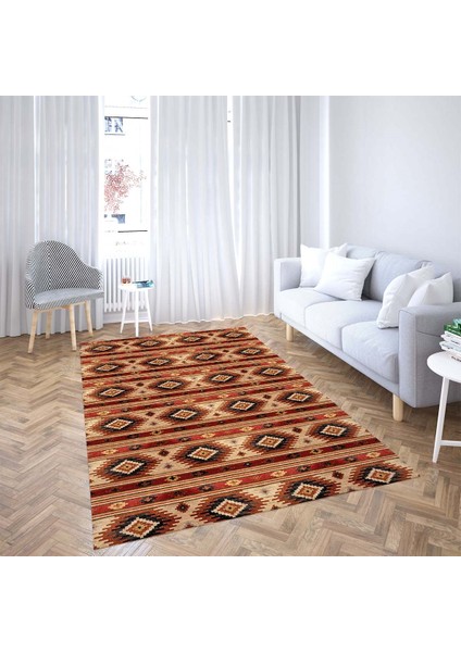 Kilim Desenli Etnik Dijital Baskı Yıkanabilir Kaymaz Taban Modern Salon Halı ve Yolluk