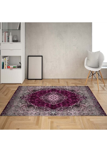 Osmanlı Motifler Desenli Etnik Dijital Baskı Yıkanabilir Kaymaz Taban Eskitme Salon Halı ve Yolluk
