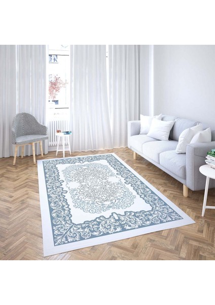 Osmanlı Motifler Desenli Etnik Dijital Baskı Yıkanabilir Kaymaz Taban Salon Halı ve Yolluk