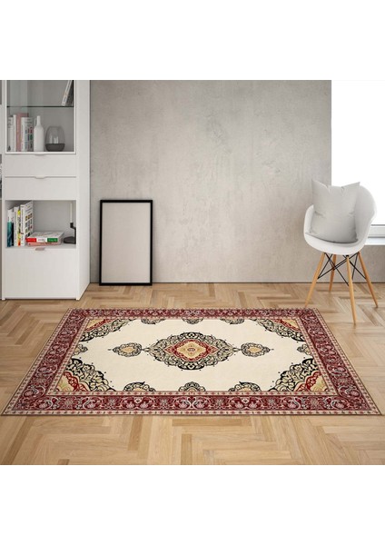 Osmanlı Motifler Desenli Etnik Dijital Baskı Yıkanabilir Kaymaz Taban Salon Halı ve Yolluk