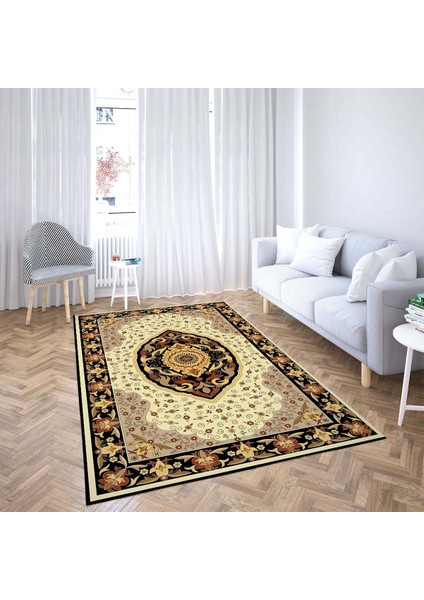 Osmanlı Motifler Desenli Etnik Dijital Baskı Yıkanabilir Kaymaz Taban Salon Halı ve Yolluk