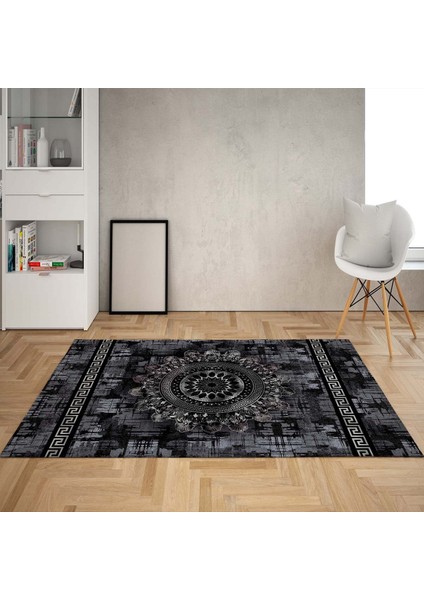 Osmanlı Motifler Desenli Etnik Dijital Baskı Yıkanabilir Kaymaz Taban Eskitme Salon Halı ve Yolluk