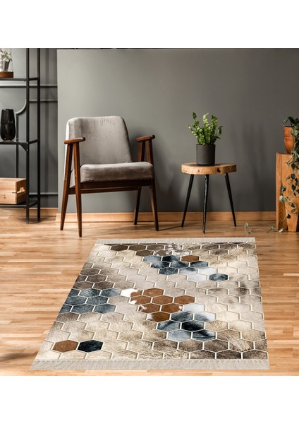 Bal Peteği Desenli Renk Geçişli Dijital Baskı Yıkanabilir Modern Salon Halı ve Yolluk