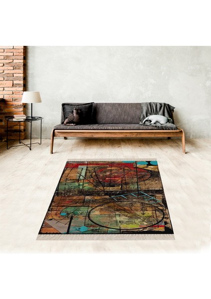 Geometrik Desenli Renk Geçişli Dijital Baskı Yıkanabilir Kaymaz Taban Modern Salon Halısı ve Yolluk