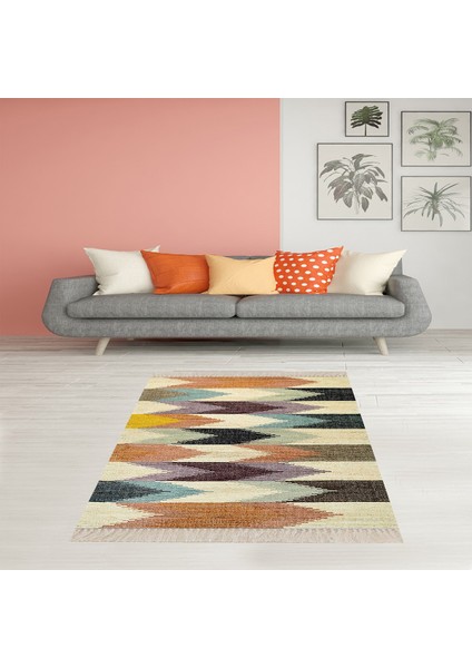 Geometrik Desenli Renk Geçişli Dijital Baskı Yıkanabilir Kaymaz Taban Modern Salon Halısı ve Yolluk