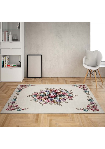 Çiçek Desenli Dijital Baskı Yıkanabilir Kaymaz Taban Vintage Salon Halı ve Yolluk