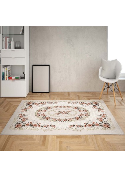 Çiçek Desenli Dijital Baskı Yıkanabilir Kaymaz Taban Vintage Salon Halı ve Yolluk