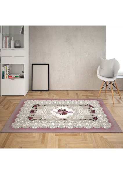 Çiçek Desenli Dijital Baskı Yıkanabilir Kaymaz Taban Vintage Salon Halı ve Yolluk