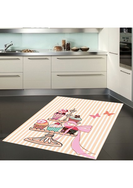 Cupcake Tatlı Desenli Dijital Baskılı Kaymaz Taban Yıkanabilir Leke Tutmaz Mutfak Halısı