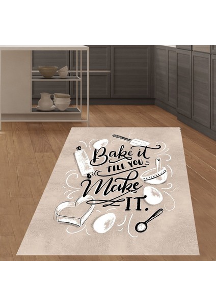 Bake It Till You Make It Dijital Baskılı Kaymaz Taban Yıkanabilir Leke Tutmaz Mutfak Halısı