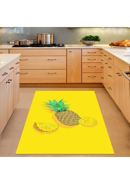 Ananas Desenli Ananaslı Dijital Baskı Yıkanabilir Kaymaz Taban Mutfak Halısı ve Yolluk