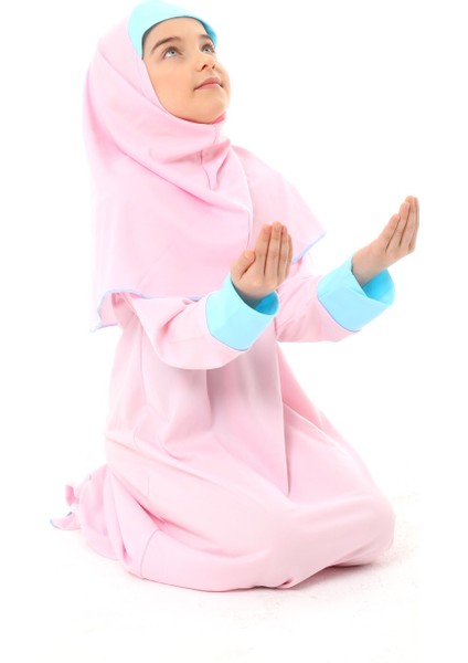 Kız Çocuk Namaz Elbisesi Çicek Basklı Kolu Manşetli modelleri