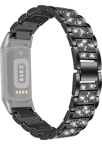 Fitbit Charge 5 Için Elmas Paslanmaz Çelik Kordonlu Saat Siyah (Yurt Dışından)