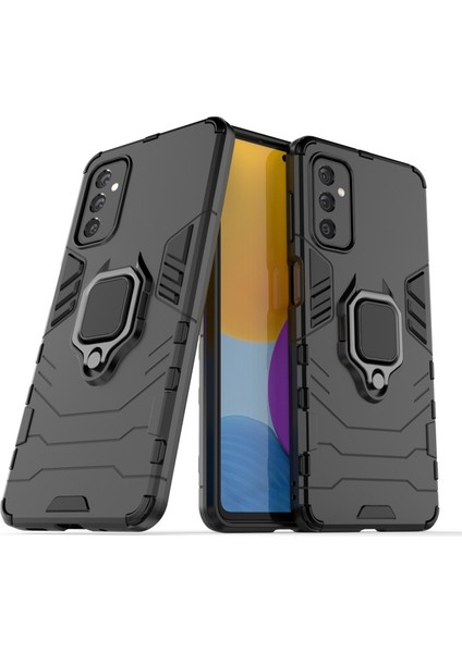 Galaxy M52 5g Için Halkalı Standlı Sert Pc + Esnek Yumuşak Tpu Çift Katmanlı Koruyucu Telefon Kılıfı - Siyah (Yurt Dışından)