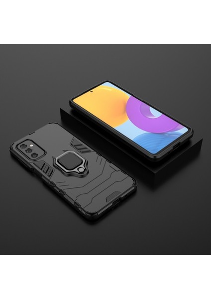 Galaxy M52 5g Için Halkalı Standlı Sert Pc + Esnek Yumuşak Tpu Çift Katmanlı Koruyucu Telefon Kılıfı - Siyah (Yurt Dışından) modelleri