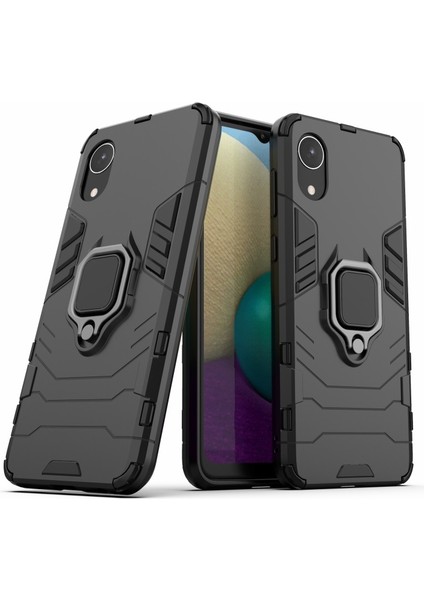 Galaxy A03 Core Için Halkalı Standlı Sert Pc + Yumuşak Tpu Telefon Kılıfı - Siyah (Yurt Dışından)