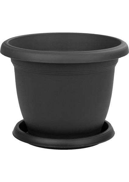 8.8 Litre Tabaklı Mat Antrasit Gri Yuvarlak Plastik Saksı Villa No7 Ø31X21,5CM