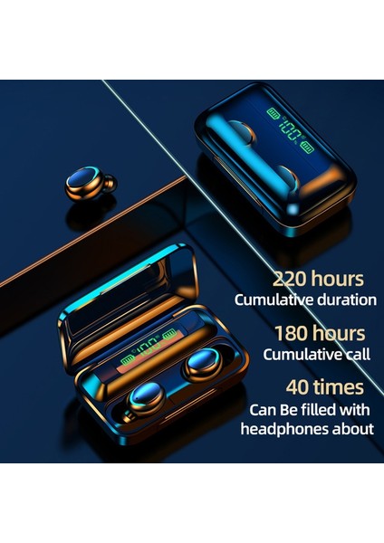 F9-5c LED Işık + Dijital Ekran Bluetooth Kulaklık Siyah