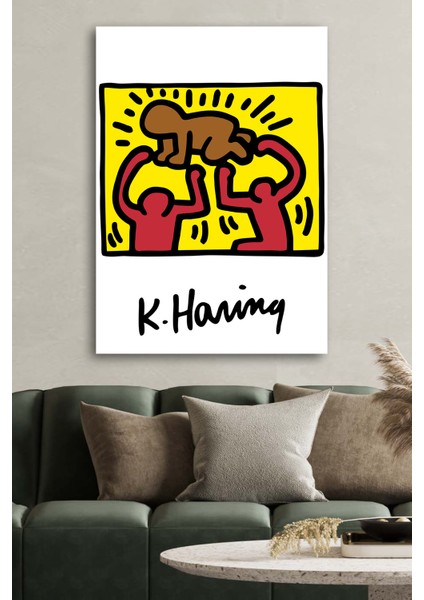 Kanvas Tablo Baskılı Keith Haring Dekoratif Renkli Desenler Ev Ofis Otel Makam Dekor Hediyelik Tablo