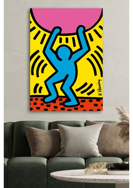 Kanvas Tablo Baskılı Keith Haring Dekoratif Renkli Desenler Ev Ofis Otel Makam Dekor Hediyelik Tablo