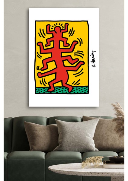 Kanvas Tablo Baskılı Keith Haring Dekoratif Renkli Desenler Ev Ofis Otel Makam Dekor Hediyelik Tablo