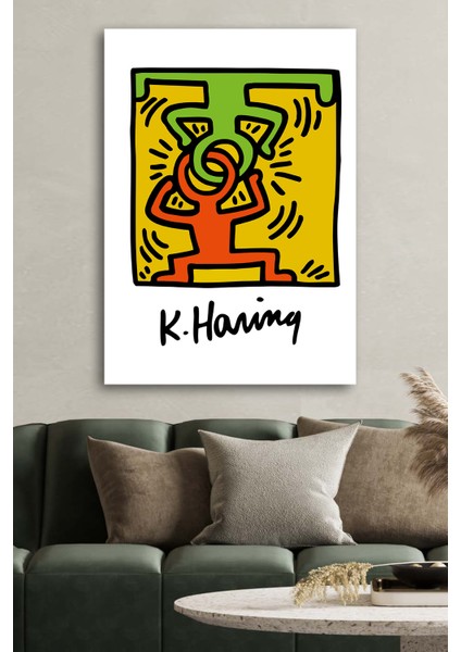 Kanvas Tablo Baskılı Keith Haring Dekoratif Renkli Desenler Ev Ofis Otel Makam Dekor Hediyelik Tablo