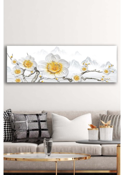 Kanvas Duvar Tablosu Baskılı Dekoratif Beyaz Çiçekler Sürreal Ev Ofis Otel Dekor Hediyelik Tablo