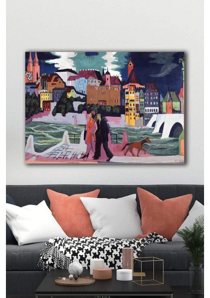 Ernst Ludwig Kirchner - Basel Manzarası Unlu Ressamlar Kanvas Tablo