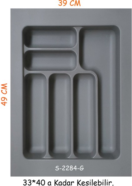 S-2284-g Çekmece İçi Plastik Kaşıklık Gri En:39-32,5 D:49-40 cm. Arası Kesilir 6 Göz